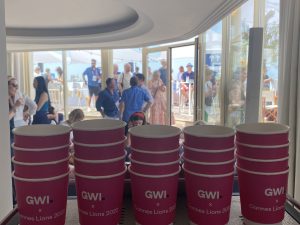 Photos of The Mobile Coffee Bean at Cannes Lions exhibition GWI branded coffee cups