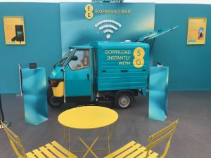 The Mobile Coffee Bean EE 5G promotion pop-up coffee shop at Glastonbury