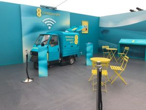 The Mobile Coffee Bean EE 5G promotion wrap mobile coffee van at Glastonbury