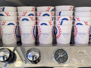 The Mobile Coffee Bean exclusive Prada branded coffee cups at Selfridges London