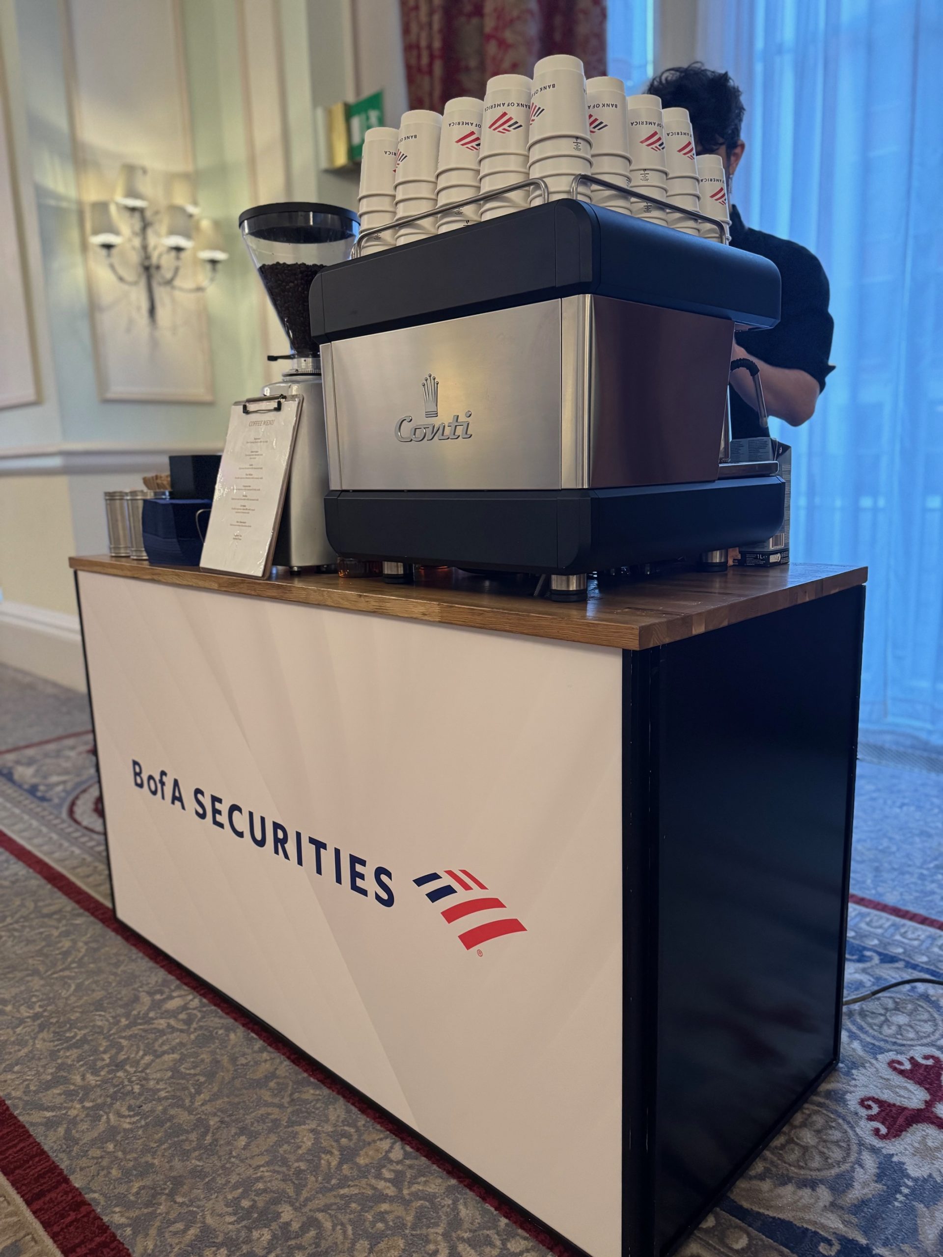 Corporate branded mobile coffee bar barista services - Bank of America