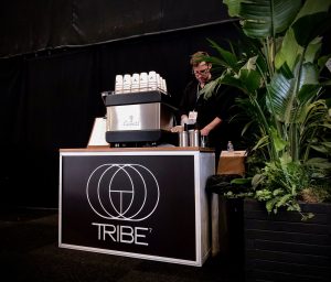 Corporate branded mobile coffee bar hire indoor event - Tribe