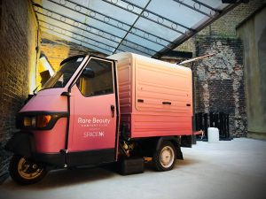 Corporate branded mobile coffee van hire train station - Rare Beauty / SpaceNK