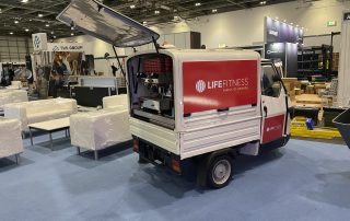 promotional-branded-mobile-coffee-bean-van-hire The Mobile Coffee Bean photos of a Life Fitness branded coffee van at an exhibition