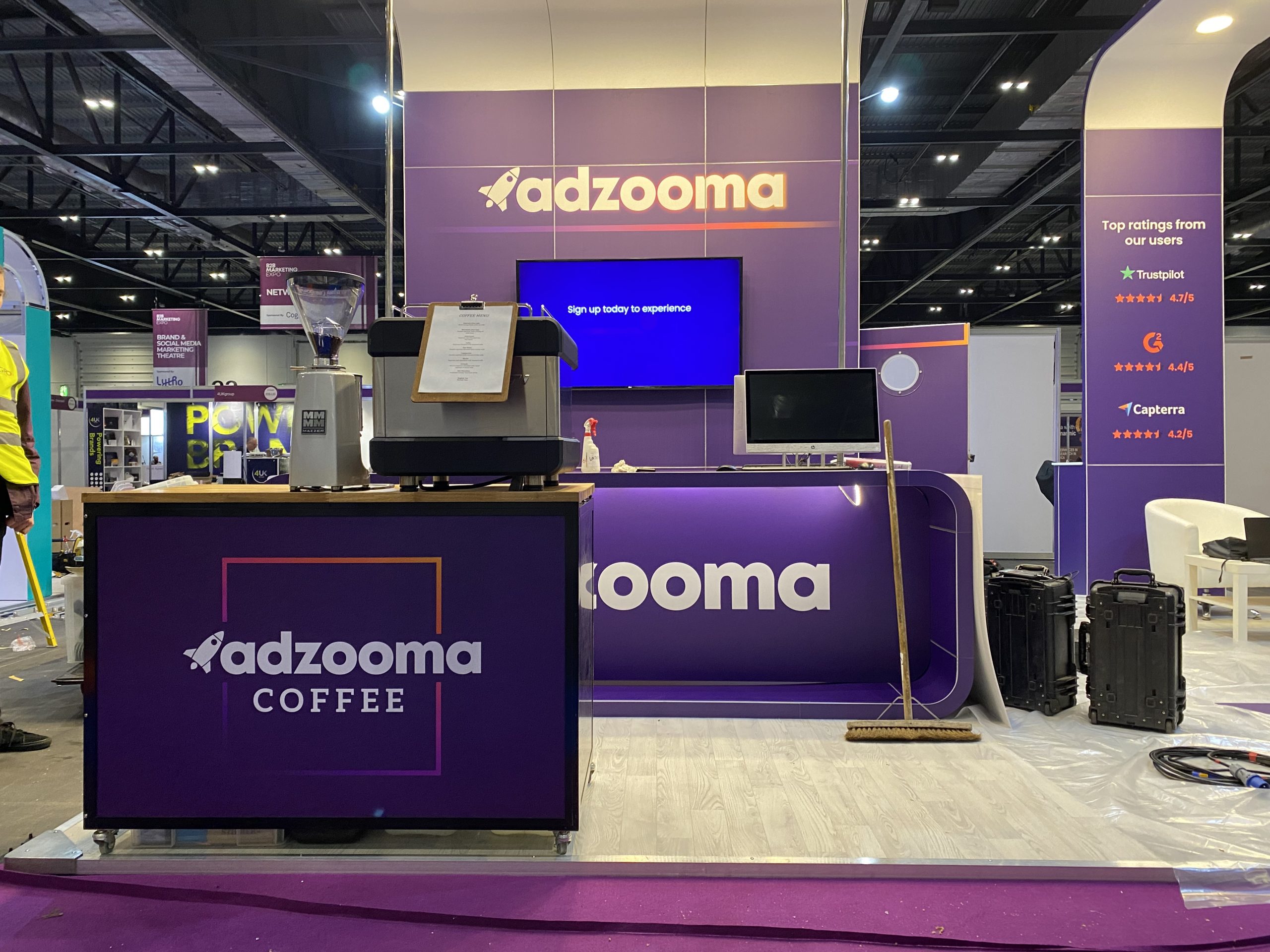 Photos of The Mobile Coffee Bean Adzooma branded coffee bar for exhibitions