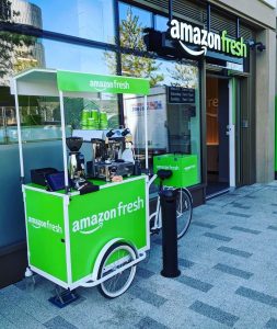 The Mobile Coffee Bean Amazon Fresh branded mobile coffee cart