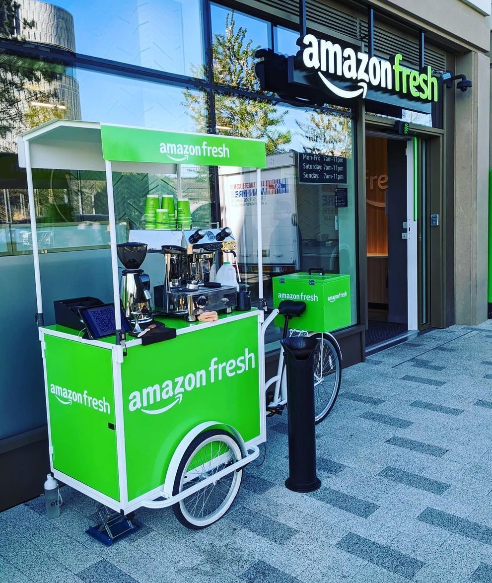The Mobile Coffee Bean Amazon Fresh branded mobile coffee cart