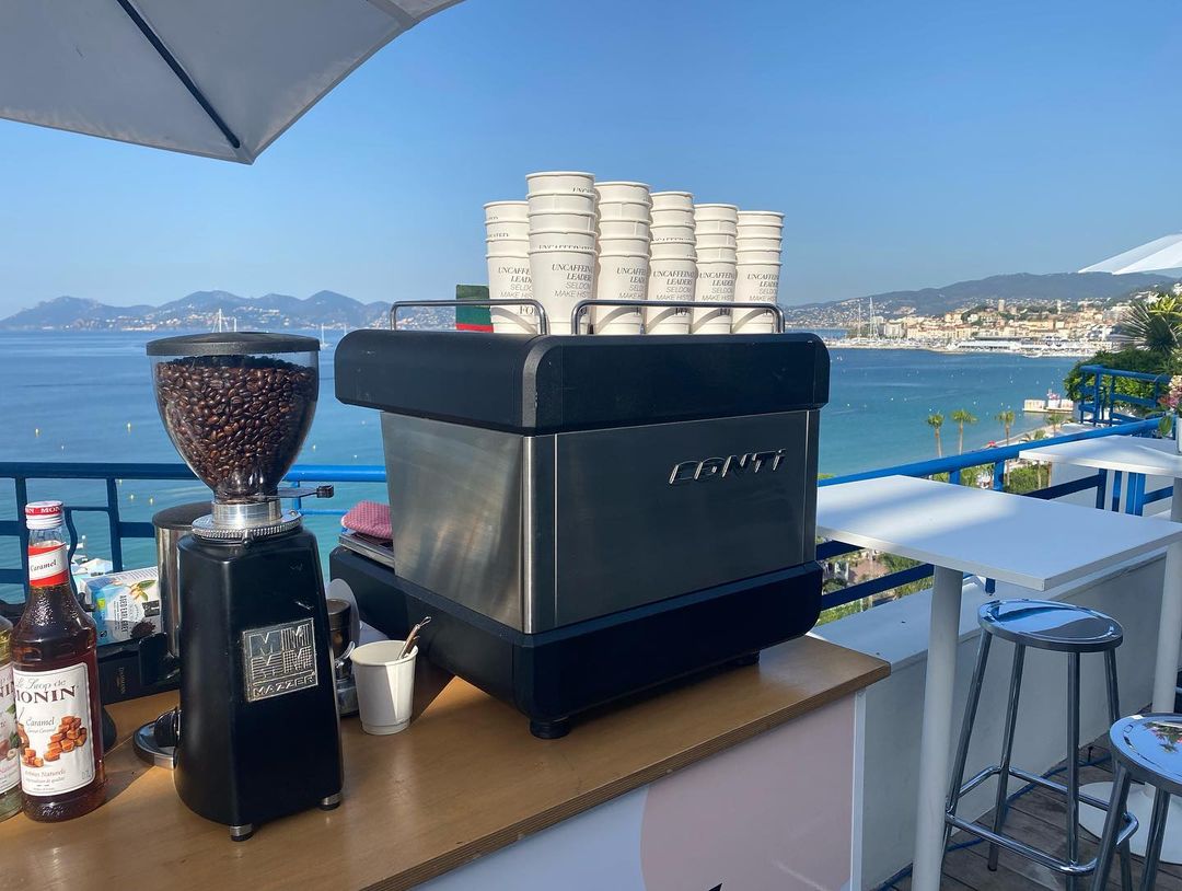 The Mobile Coffee Bean branded mobile coffee bar in Cannes, France