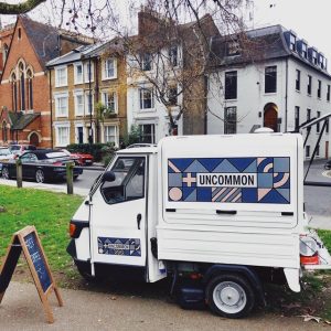 The Mobile Coffee Bean branded coffee cart outdoor street event