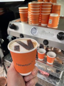 The Mobile Coffee Bean branded latte art for Newton Consulting student recruitment drive
