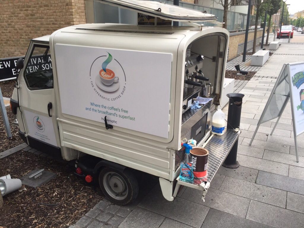 The Mobile Coffee Bean branded mobile coffee van hire for Hyperoptic