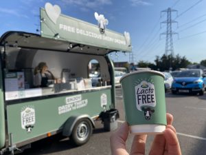 mobile coffee branding on coffee cup and mobile coffee cart