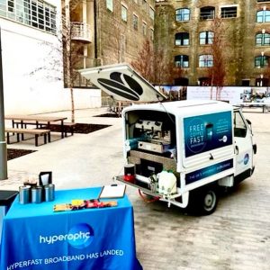 The Mobile Coffee Bean Hyperoptic branded coffee bar outdoor event