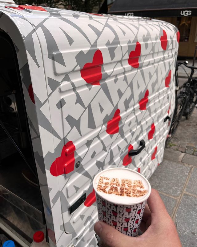 The Mobile Coffee Bean Karl Lagerfeld branded mobile coffee van and cups in Paris, France