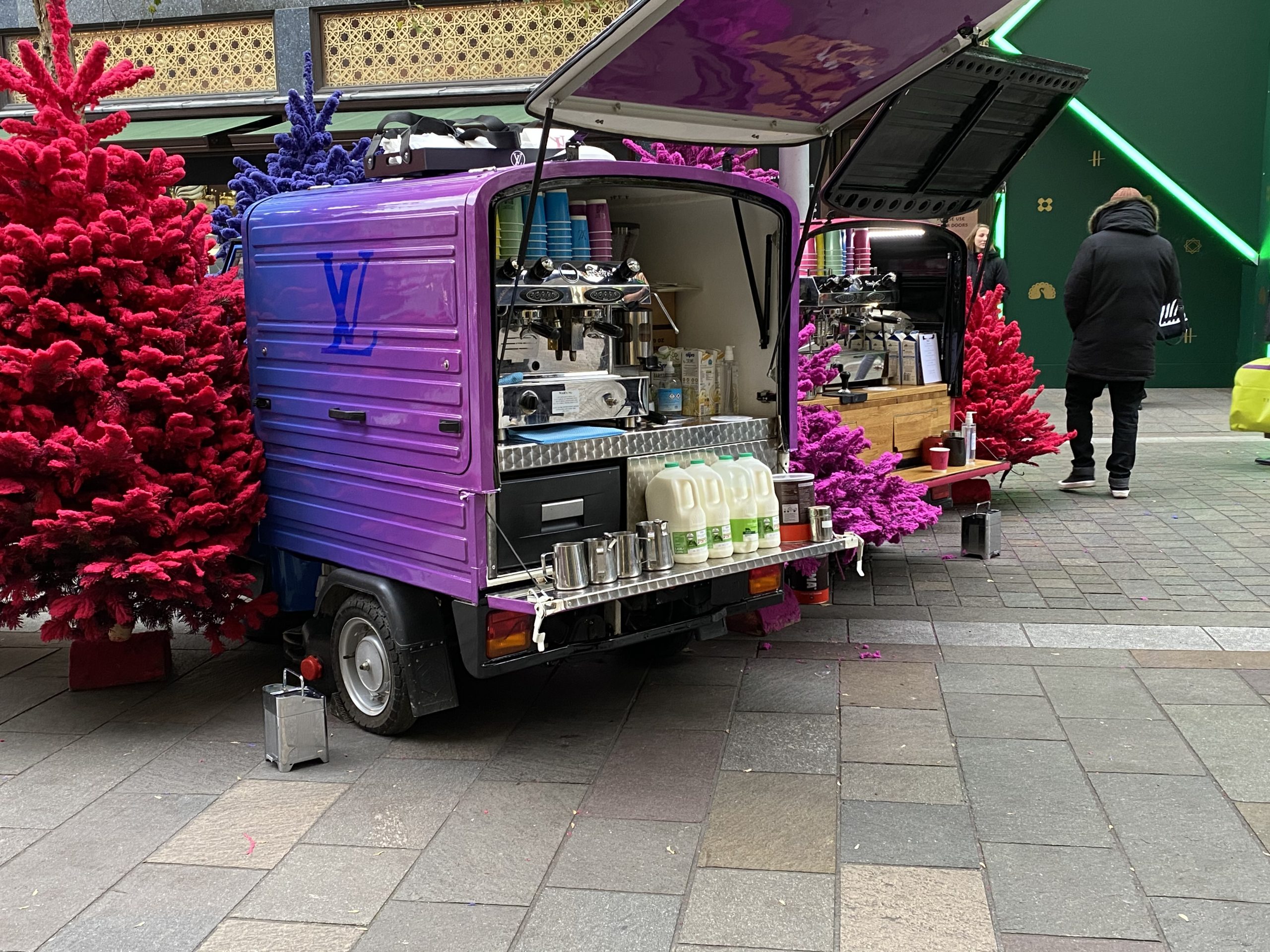The Mobile Coffee Bean Louis Vuitton branded coffee van outside Harrods Knightsbridge London