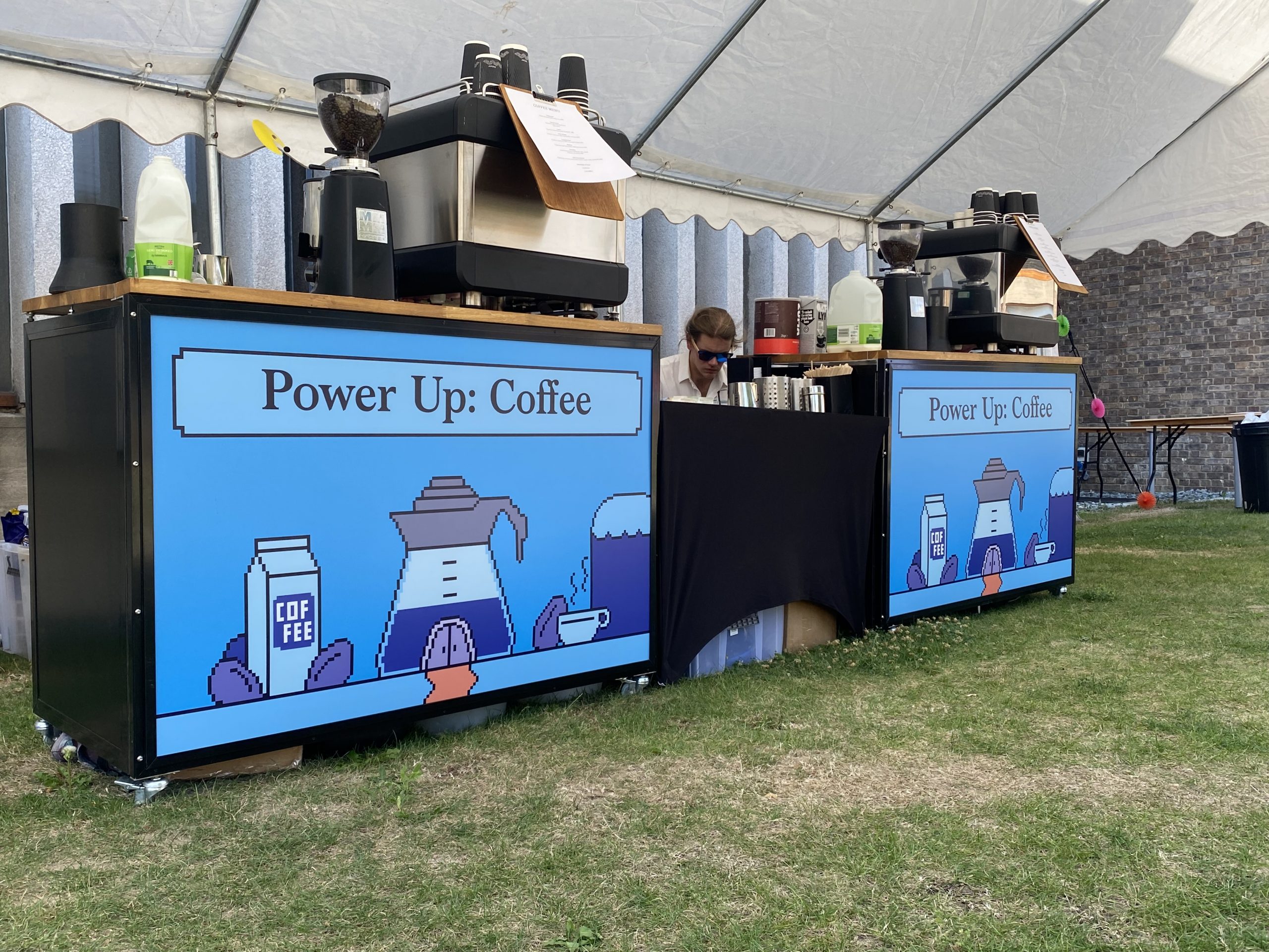 The Mobile Coffee Bean Power Up branded coffee bar for events
