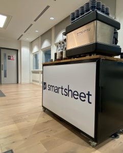 The Mobile Coffee Bean Smartsheet branded pop-up coffee bar